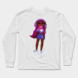 Beautiful Brown skin African American girl with Afro hair in 2 puffs blowing bubble gum. Black girls rock, black girl magic,melanin poppin queen anime girl drawn in manga style. Long Sleeve T-Shirt